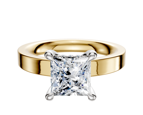 14K Two Tone 4 Prong Hidden Halo Classic Flat 3.0mm Engagement Ring