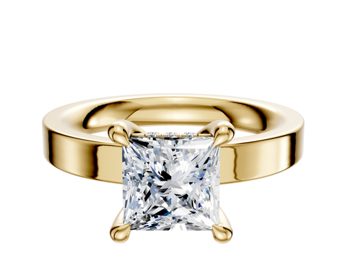 18K Yellow Gold 4 Prong Hidden Halo Classic Flat 3.0mm Engagement Ring