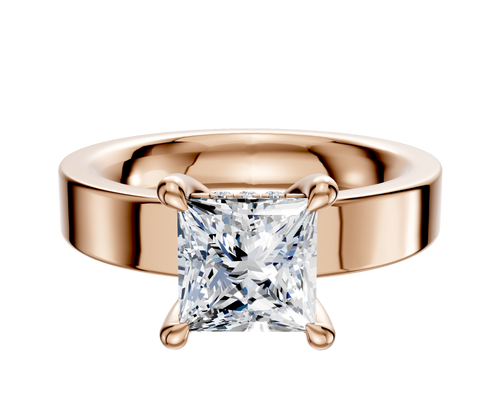 18K Rose Gold 4 Prong Hidden Halo Classic Flat 4.0mm Engagement Ring