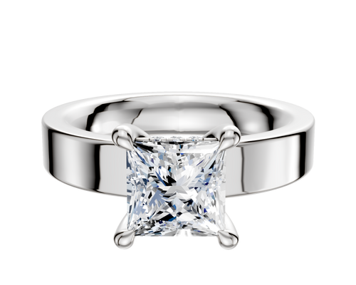 14K White Gold 4 Prong Hidden Halo Classic Flat 4.0mm Engagement Ring