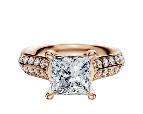 18K Rose Gold 4 Prong Hidden Halo Cathedral Knife Edge 1-Row-Pave 2.5mm Engagement Ring