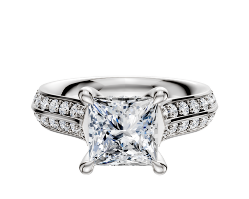Platinum 4 Prong Hidden Halo Cathedral Knife Edge 1-Row-Pave 2.5mm Engagement Ring