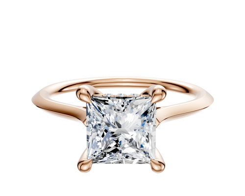 18K Rose Gold 4 Prong Hidden Halo Cathedral Knife Edge 1.5mm Engagement Ring