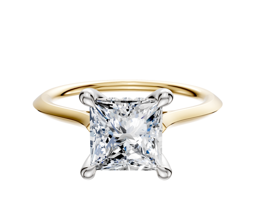 18K Two Tone 4 Prong Hidden Halo Cathedral Knife Edge 1.5mm Engagement Ring