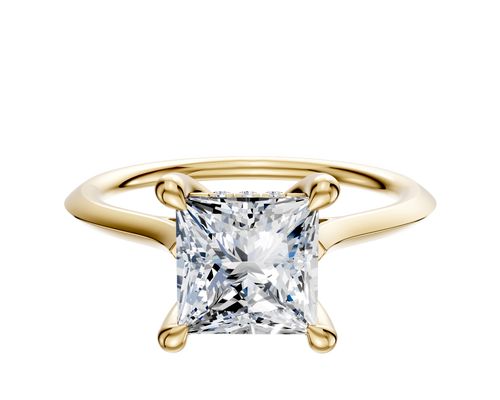 14K Yellow Gold 4 Prong Hidden Halo Cathedral Knife Edge 1.5mm Engagement Ring