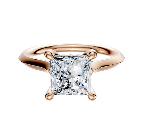 18K Rose Gold 4 Prong Hidden Halo Cathedral Knife Edge 2.0mm Engagement Ring