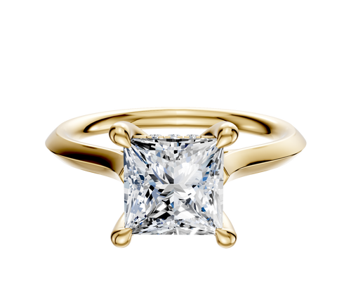 18K Yellow Gold 4 Prong Hidden Halo Cathedral Knife Edge 2.0mm Engagement Ring