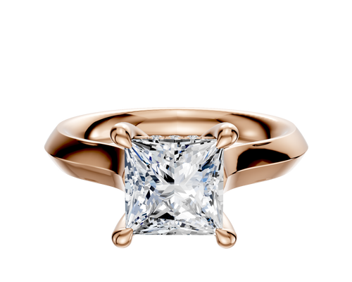 18K Rose Gold 4 Prong Hidden Halo Cathedral Knife Edge 3.0mm Engagement Ring
