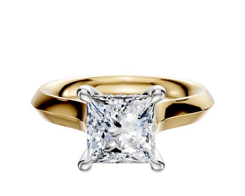 18K Two Tone 4 Prong Hidden Halo Cathedral Knife Edge 3.0mm Engagement Ring