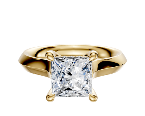 18K Yellow Gold 4 Prong Hidden Halo Cathedral Knife Edge 3.0mm Engagement Ring