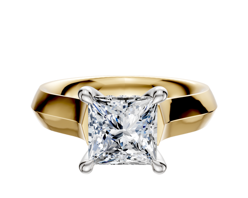 18K Two Tone 4 Prong Hidden Halo Cathedral Knife Edge 4.0mm Engagement Ring