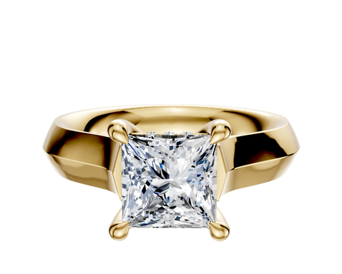18K Yellow Gold 4 Prong Hidden Halo Cathedral Knife Edge 4.0mm Engagement Ring