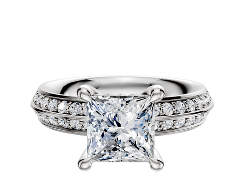 Platinum 4 Prong Hidden Halo Classic Knife Edge 1-Row-Pave 2.5mm Engagement Ring