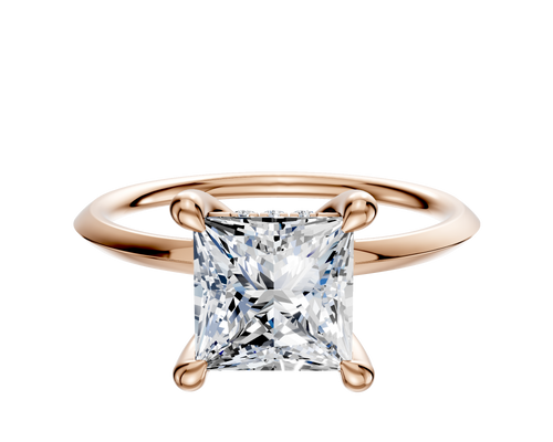 18K Rose Gold 4 Prong Hidden Halo Classic Knife Edge 1.5mm Engagement Ring