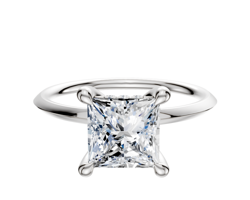 Platinum 4 Prong Hidden Halo Classic Knife Edge 1.5mm Engagement Ring