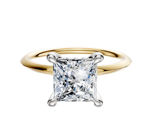 14K Two Tone 4 Prong Hidden Halo Classic Knife Edge 1.5mm Engagement Ring