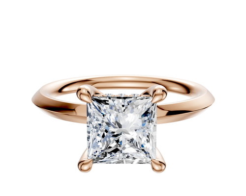 18K Rose Gold 4 Prong Hidden Halo Classic Knife Edge 2.0mm Engagement Ring