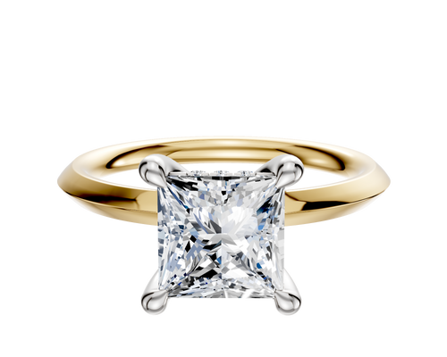 18K Two Tone 4 Prong Hidden Halo Classic Knife Edge 2.0mm Engagement Ring