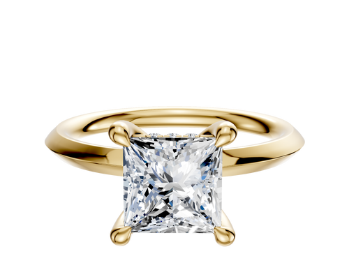 18K Yellow Gold 4 Prong Hidden Halo Classic Knife Edge 2.0mm Engagement Ring