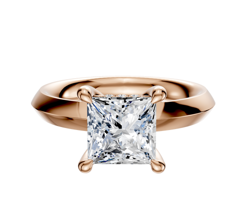 14K Rose Gold 4 Prong Hidden Halo Classic Knife Edge 3.0mm Engagement Ring