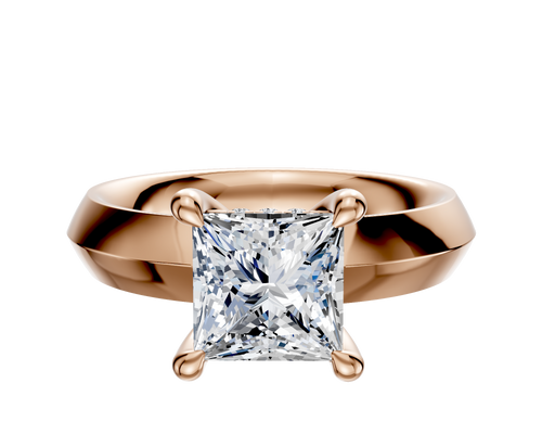 18K Rose Gold 4 Prong Hidden Halo Classic Knife Edge 4.0mm Engagement Ring