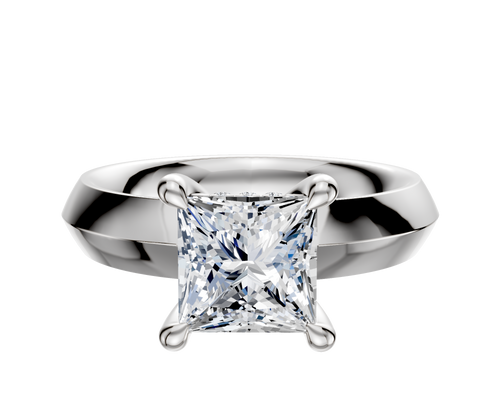 18K White Gold 4 Prong Hidden Halo Classic Knife Edge 4.0mm Engagement Ring