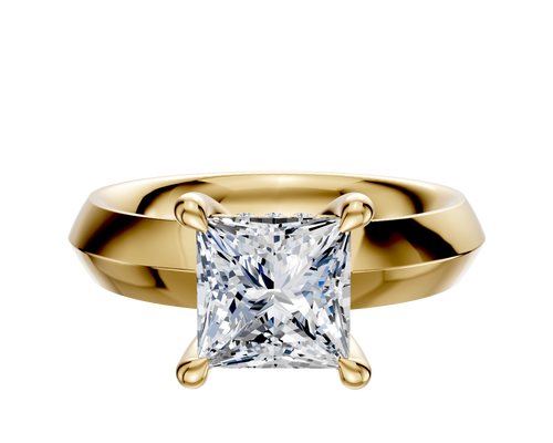 14K Yellow Gold 4 Prong Hidden Halo Classic Knife Edge 4.0mm Engagement Ring