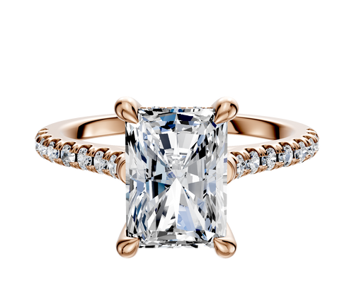 18K Rose Gold 4 Prong Hidden Halo Cathedral Dome 1-Row-Pave 2.5mm Engagement Ring