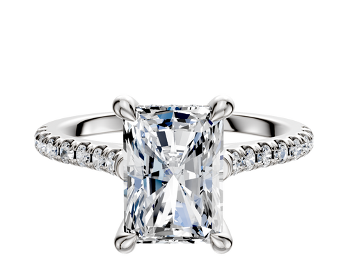 Platinum 4 Prong Hidden Halo Cathedral Dome 1-Row-Pave 2.5mm Engagement Ring
