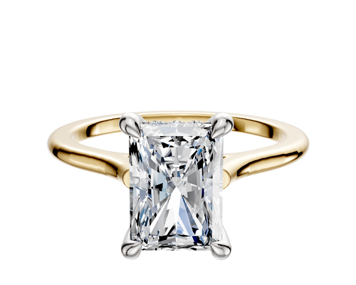 14K Two Tone 4 Prong Hidden Halo Cathedral Dome 1.5mm Engagement Ring