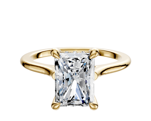 18K Yellow Gold 4 Prong Hidden Halo Cathedral Dome 1.5mm Engagement Ring