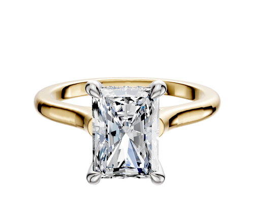 18K Two Tone 4 Prong Hidden Halo Cathedral Dome 2.0mm Engagement Ring