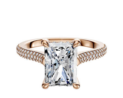 14K Rose Gold 4 Prong Hidden Halo Cathedral Dome 3-Row-Pave 2.0mm Engagement Ring