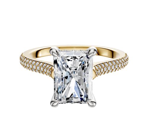 14K Two Tone 4 Prong Hidden Halo Cathedral Dome 3-Row-Pave 2.0mm Engagement Ring