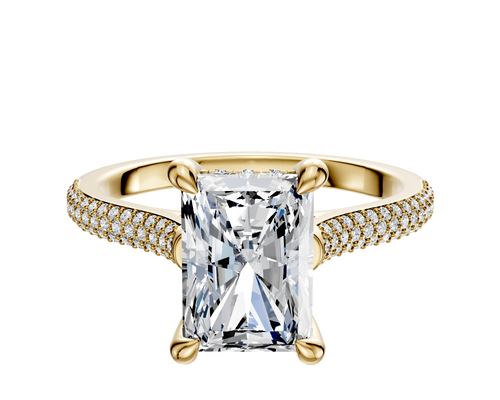 18K Yellow Gold 4 Prong Hidden Halo Cathedral Dome 3-Row-Pave 2.0mm Engagement Ring