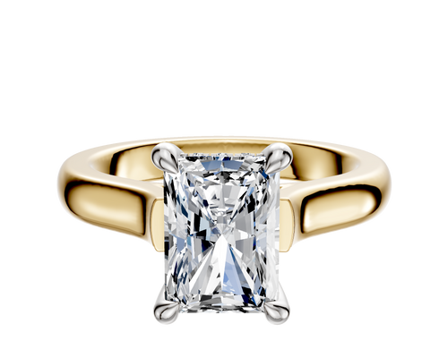 18K Two Tone 4 Prong Hidden Halo Cathedral Dome 3.0mm Engagement Ring