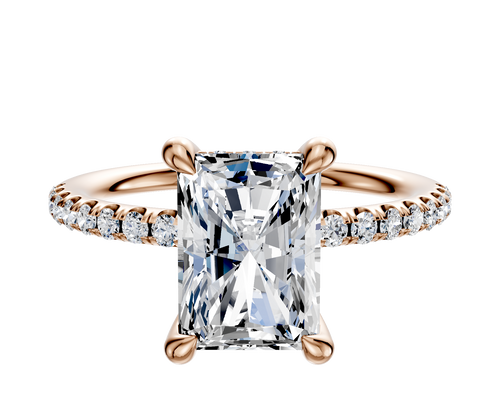 18K Rose Gold 4 Prong Hidden Halo Classic Dome 1-Row-Pave 2.5mm Engagement Ring
