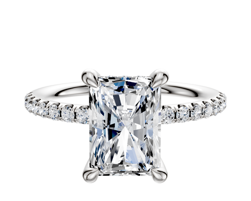 Platinum 4 Prong Hidden Halo Classic Dome 1-Row-Pave 2.5mm Engagement Ring