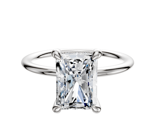 Platinum 4 Prong Hidden Halo Classic Dome 1.5mm Engagement Ring