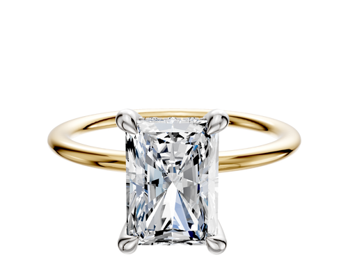 18K Two Tone 4 Prong Hidden Halo Classic Dome 1.5mm Engagement Ring