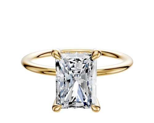 18K Yellow Gold 4 Prong Hidden Halo Classic Dome 1.5mm Engagement Ring