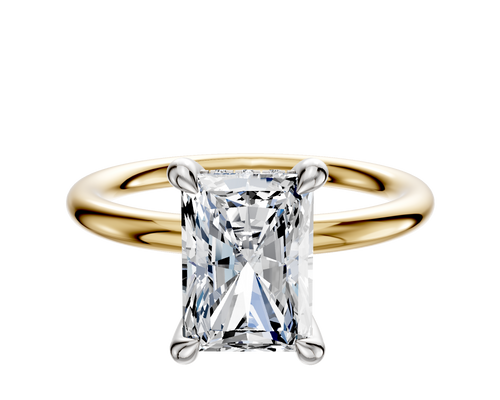 18K Two Tone 4 Prong Hidden Halo Classic Dome 2.0mm Engagement Ring