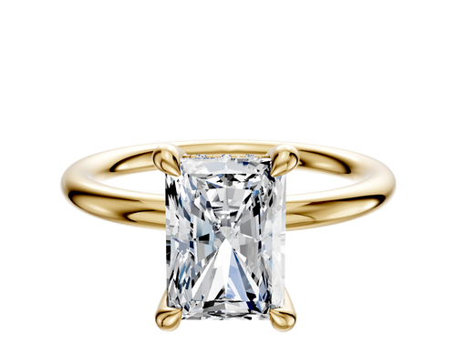 14K Yellow Gold 4 Prong Hidden Halo Classic Dome 2.0mm Engagement Ring