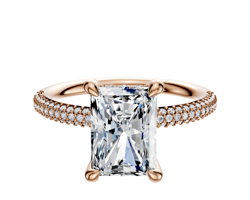 18K Rose Gold 4 Prong Hidden Halo Classic Dome 3-Row-Pave 2.0mm Engagement Ring