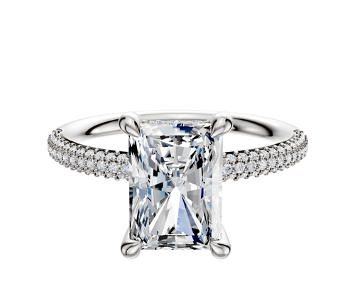 14K White Gold 4 Prong Hidden Halo Classic Dome 3-Row-Pave 2.0mm Engagement Ring