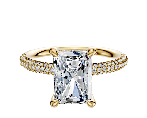 14K Yellow Gold 4 Prong Hidden Halo Classic Dome 3-Row-Pave 2.0mm Engagement Ring