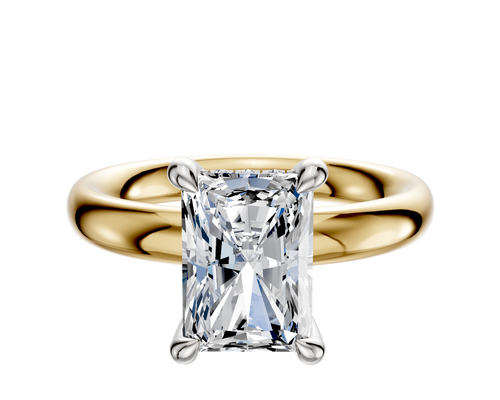 18K Two Tone 4 Prong Hidden Halo Classic Dome 3.0mm Engagement Ring