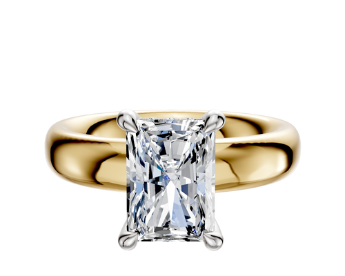 18K Two Tone 4 Prong Hidden Halo Classic Dome 4.0mm Engagement Ring
