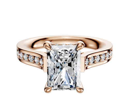 18K Rose Gold 4 Prong Hidden Halo Cathedral Flat 1-Row-Pave 2.5mm Engagement Ring
