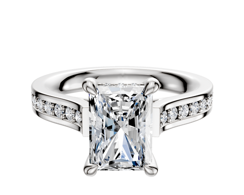 Platinum 4 Prong Hidden Halo Cathedral Flat 1-Row-Pave 2.5mm Engagement Ring